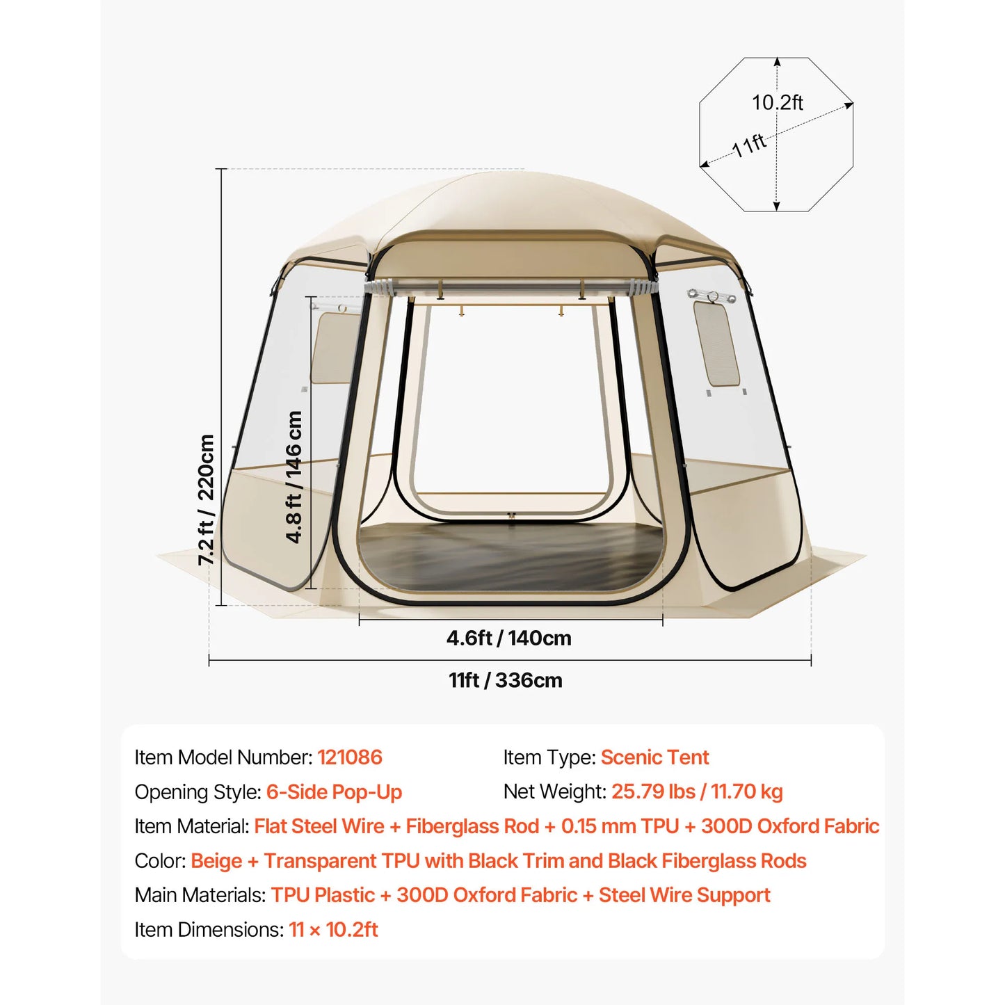 SucceBuy Pop Up Bubble Tent Waterproof UVResistant Clear Camping Shelter