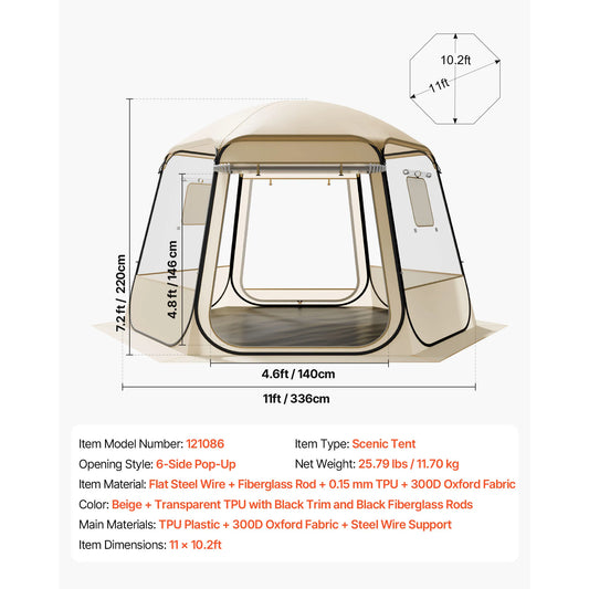 SucceBuy Pop Up Bubble Tent Waterproof UVResistant Clear Camping Shelter