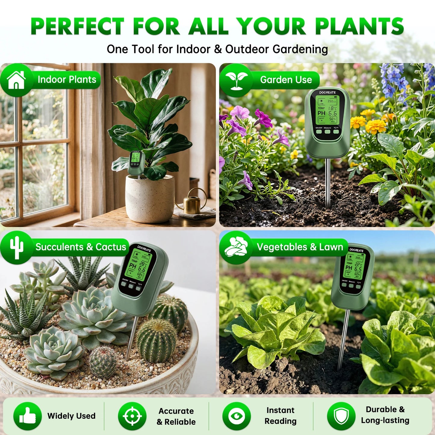 4 In 1 Soil Tester PH Moisture Temperature Light LCD