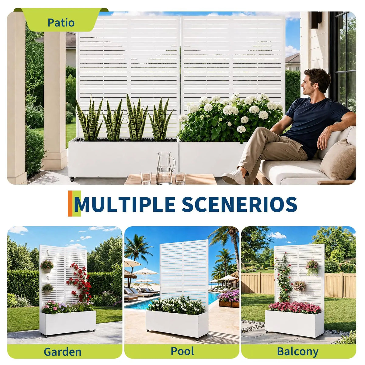 71in Metal Planter Box Trellis With Wheels Raised Garden Bed Privacy Screen For Climbing Plants Vegetables Vines Patio Balcony