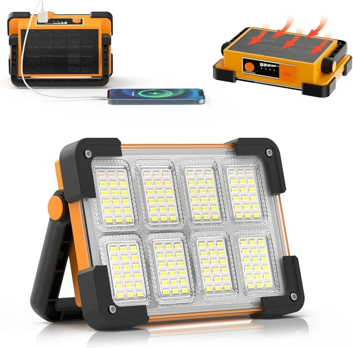 144LED 10000LM Rechargeable Solar Flood Light Outdoor Portable LED Reflector Spotlight Projector Floodlight Construction Lamp