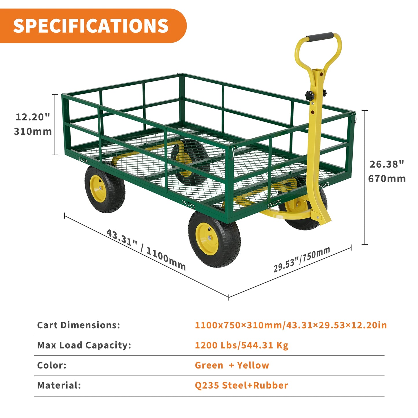 HiMISS Heavy Duty Garden Cart 1200 Pounds Capacity Wagon