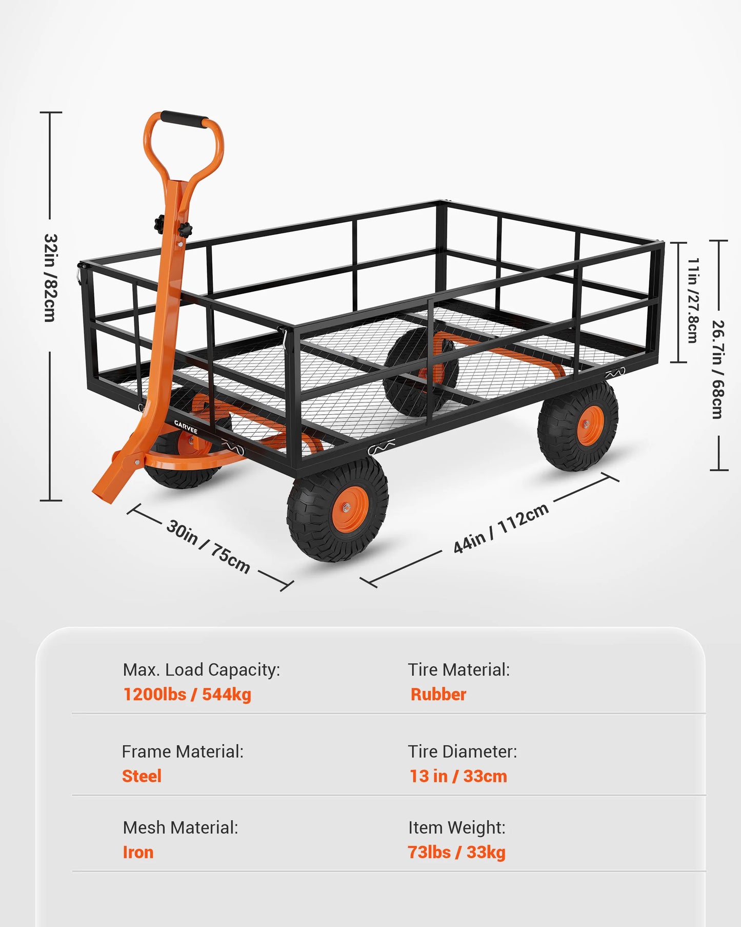 HiMISS Heavy Duty Garden Cart 1200 Pounds Capacity Wagon