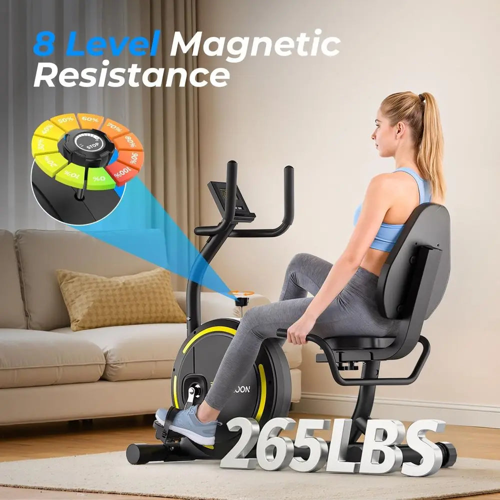 Recumbent Exercise Bike or Home Heavy-Duty Stationary Bike or Seniycle Exercise hine ycle LCD Monitor,265LBS,8 Level ResiBlack