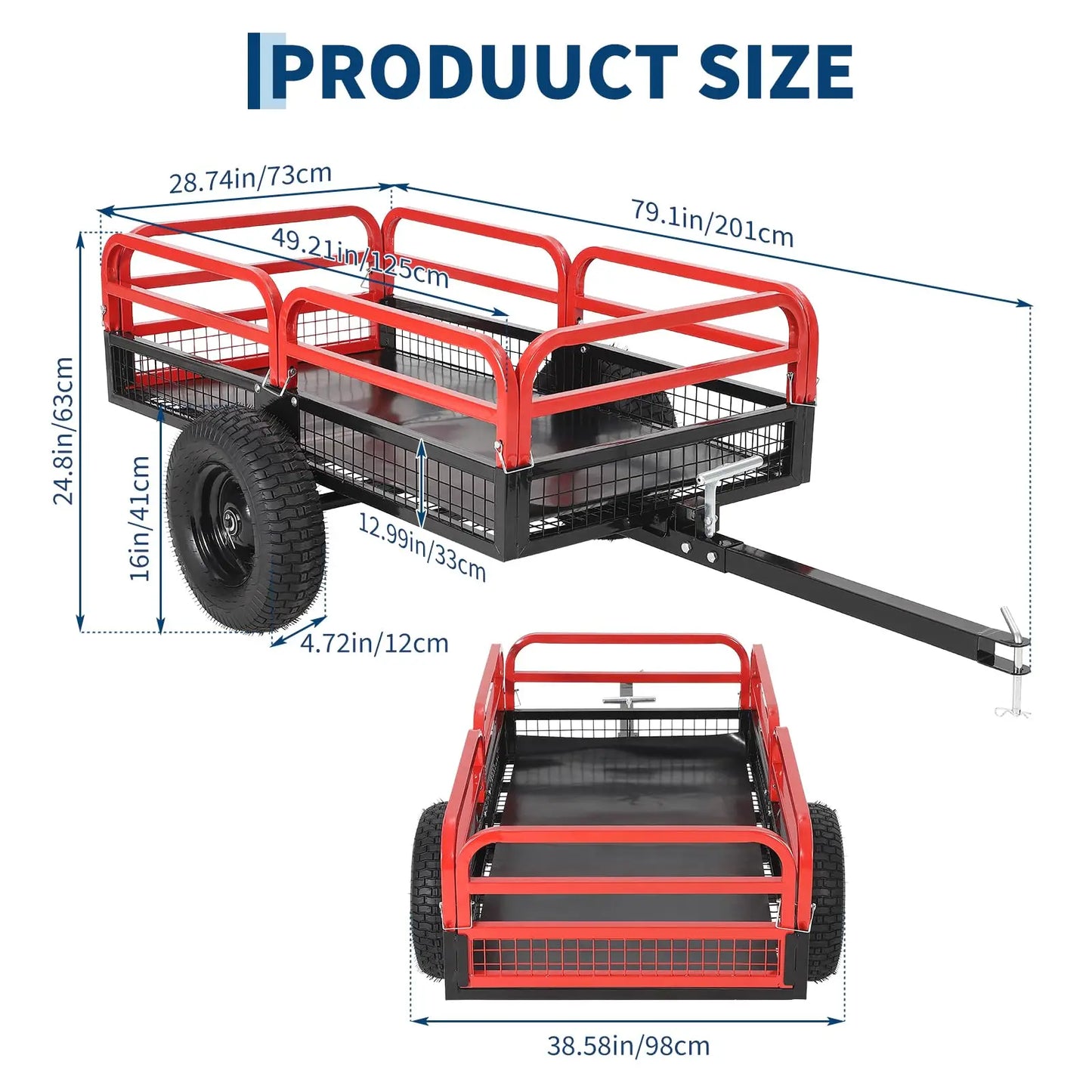Acekool Heavy Duty Steel Garden Dump Trailer For ATV UTV Lawn Tractor