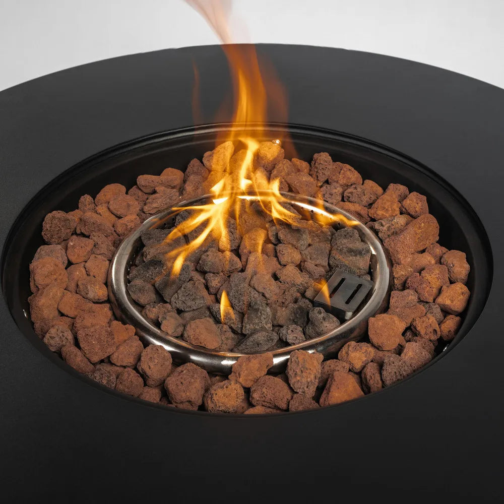 30 Inch Propane Gas Fire Pit Table, Black Round Steel Outdoor Fire Pit with 50000 BTU Heat Output, 30 by 30 by 24 Inch Size, 44 Pound Weight, Steel Structure, Package 32 by 32 by 11 and Patio Deck Garden Courtyard Use for Out
