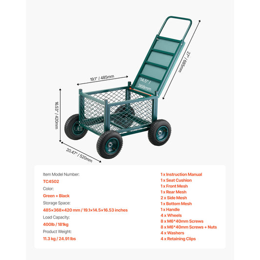 SucceBuy Garden Cart With Seat 2 In 1 Rolling Wagon