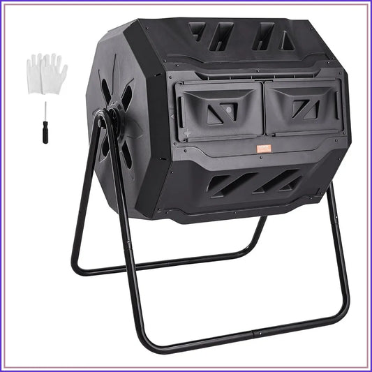 Dual Chamber Composting Tumbler With Sliding Doors And BPA Free Steel Frame