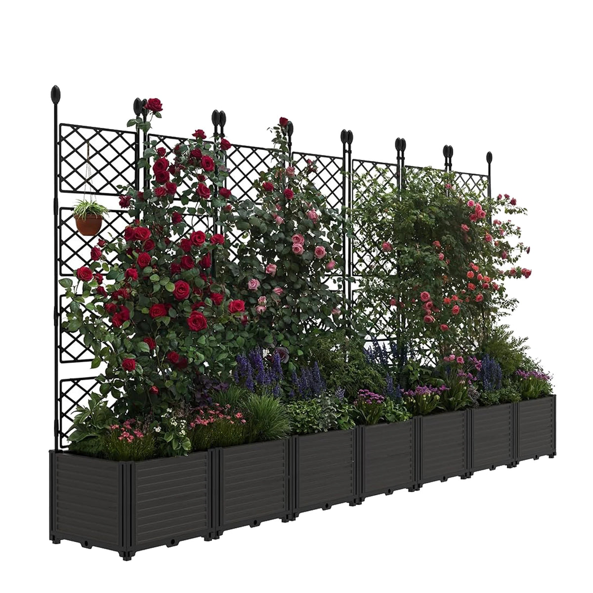 3/7 Panels Raised Garden Bed Outdoor Planter Box with Trellis , Vertical Planter Box For Tomato Planter Cage with Trellis for Climbing Plants Vegetable Flowers