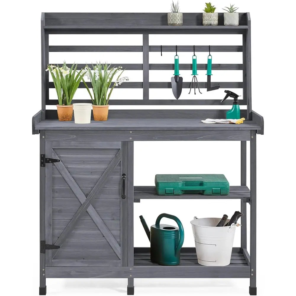 Outdoor Potting Bench Work Table With Storage Cabinet Shelves Planting