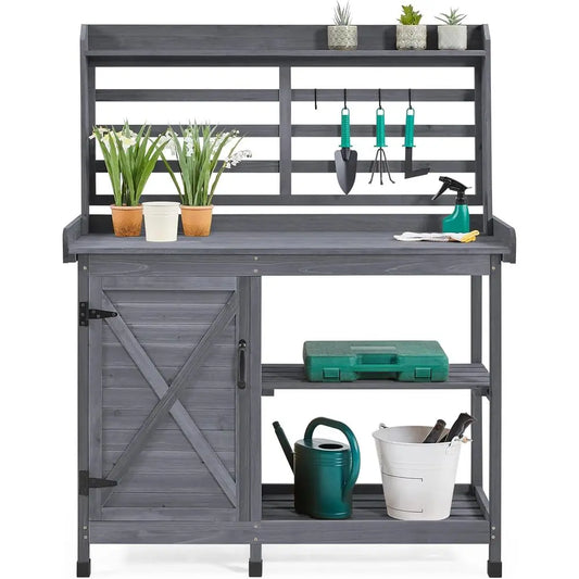 Outdoor Potting Bench Work Table With Storage Cabinet Shelves Planting