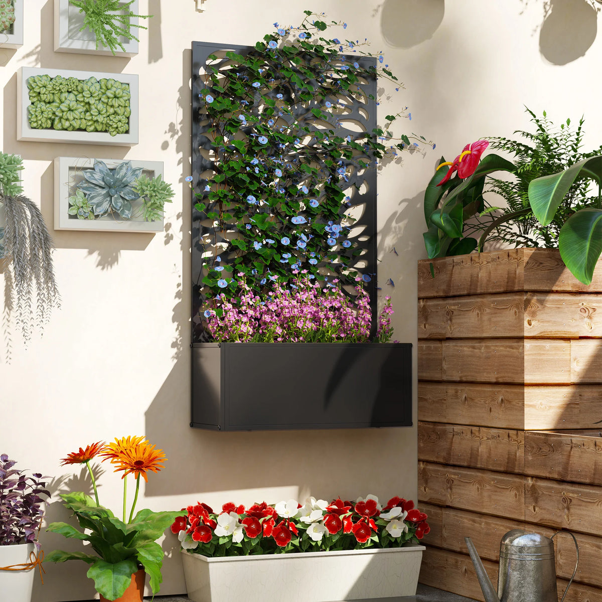 Garden Box with Privacy Panel, Outdoor Planter Box for Garden