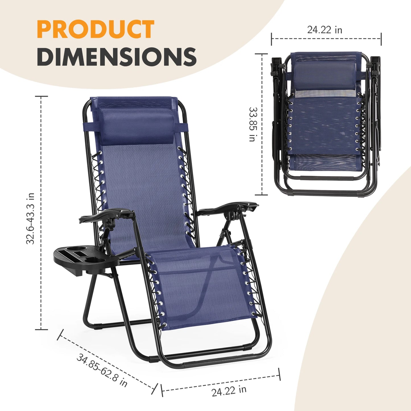 Outdoor Zero Gravity Lounge Chairs Set Of 2 With Cup Holder And Pillow