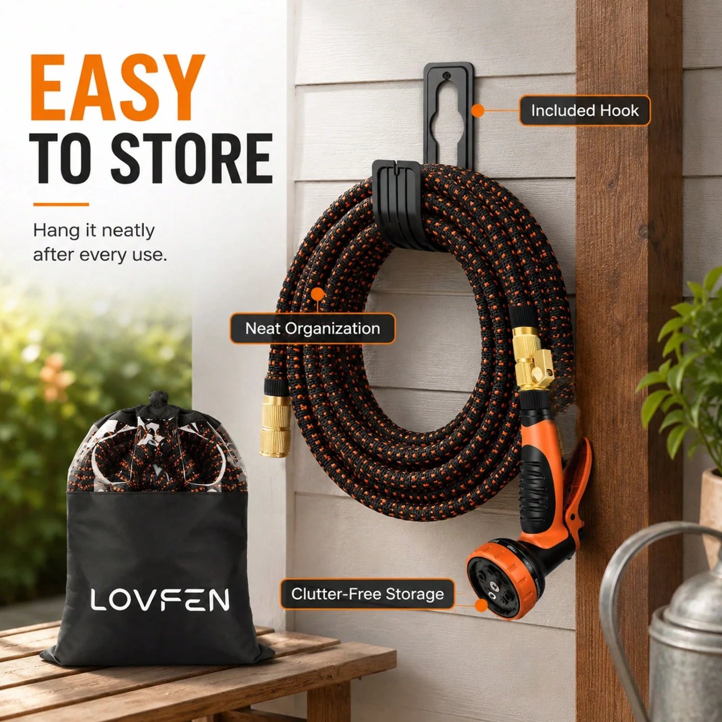 Lovfen Expandable Garden Hose Set With 10 Function Spray Nozzle