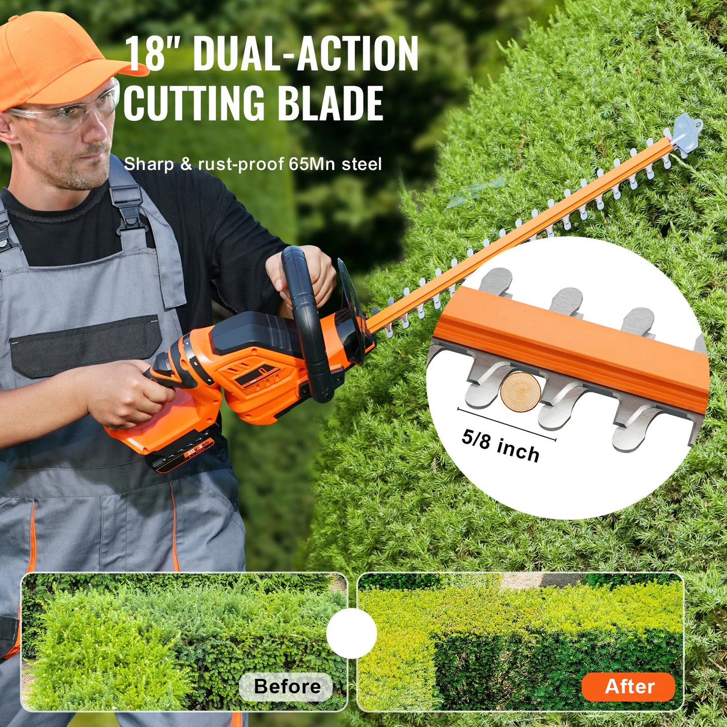 SucceBuy 20V Cordless Hedge Trimmer Kit With Battery Charger