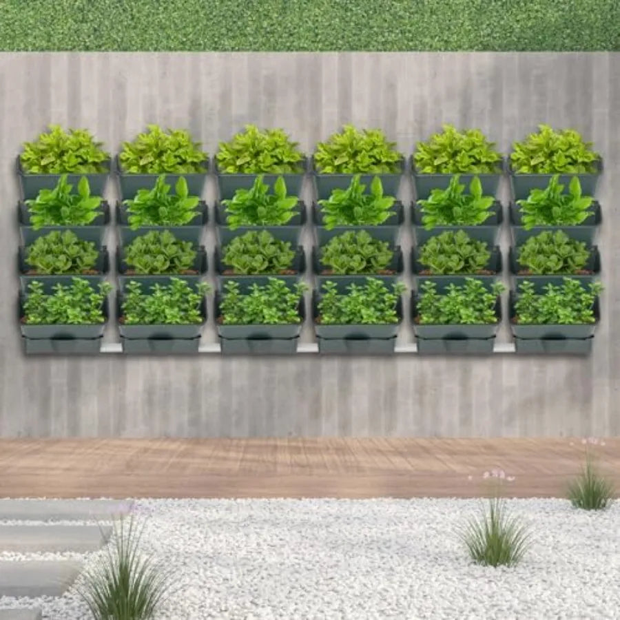 24 Pocket Vertical Wall Hanging Planter for Indoor/Outdoor Use, Army Green PP Material, Auto Drip Irrigation, 154lbs Max Load,