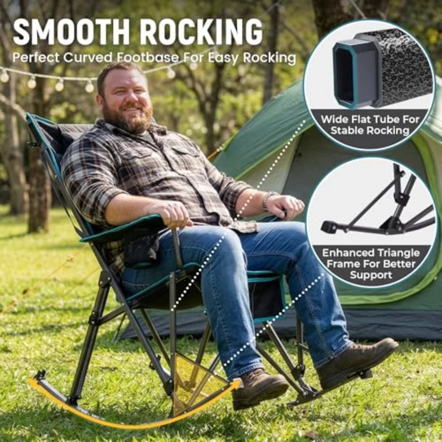Outdoor Oversized Rocking Camping Chair For Adults With Steel Frame