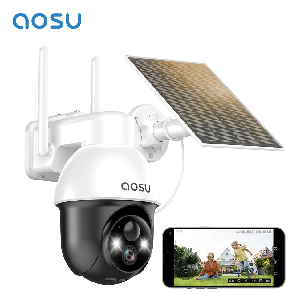 AOSU 3MP PTZ Solar Security Camera Built In Battery AI Motion Detection