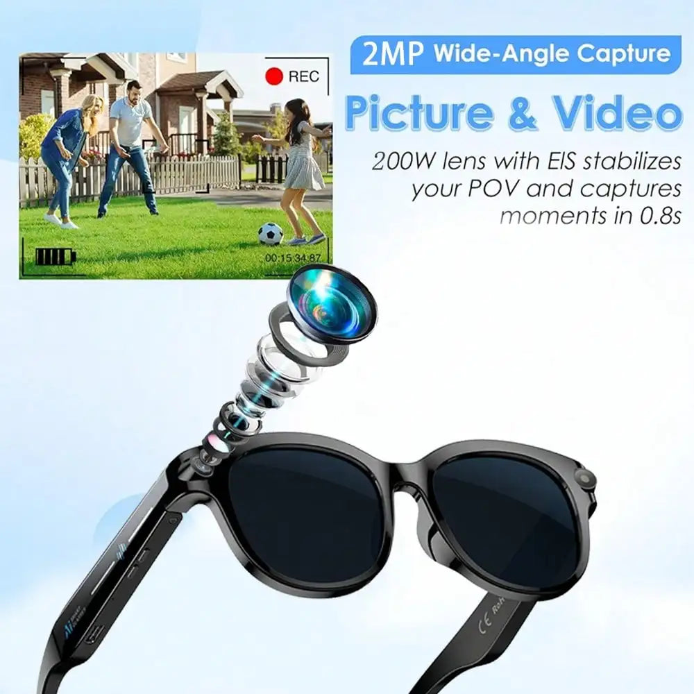 SENBONO AI Smart Sunglasses With 2MP Camera Music Translator