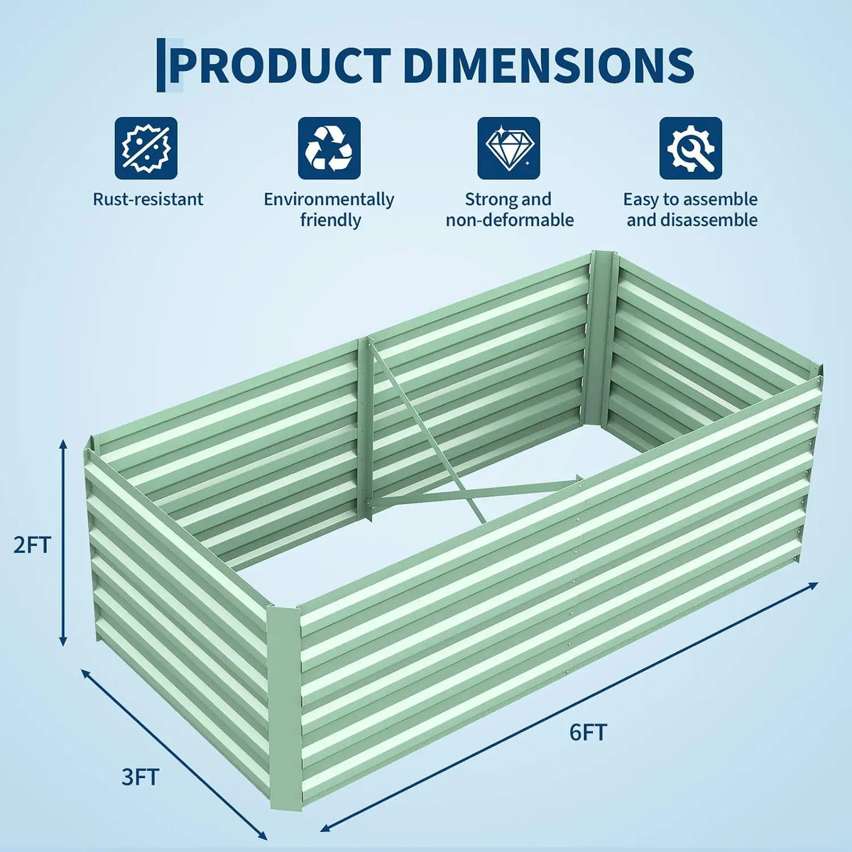 Tacleekii 6x3x2ft Galvanized Raised Garden Bed, Outdoor Metal Planter Box | 0.5mm Thick Steel Raised Garden Kit, 24in Deep. For Vegetables, Herbs & Flowers. Rust-resistant