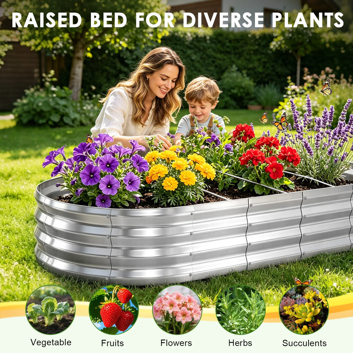 Galvanized Raised Garden Bed Outdoor, Large Raised Bed for Gardening, 6×3×1ft Metal Planter Box for Vegetables, Fruits, Flowers, Easy Assembly with Wing Nuts & Safe Rolled Design Silver/Light Green