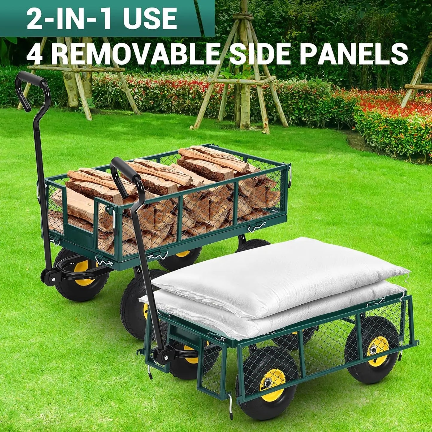 HiMISS Heavy Duty Steel Garden Cart All Terrain Wagon
