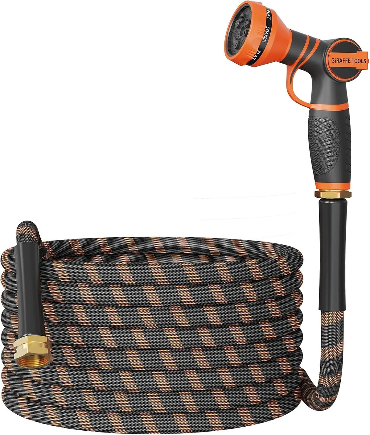 Giraffe Tools Non-Expandable Garden Hose 25-100FT 1/2” Lightweight Flexible Water Hoses Burst 600 Psi with 9 Spray Function Nozzle Heavy Duty Hose