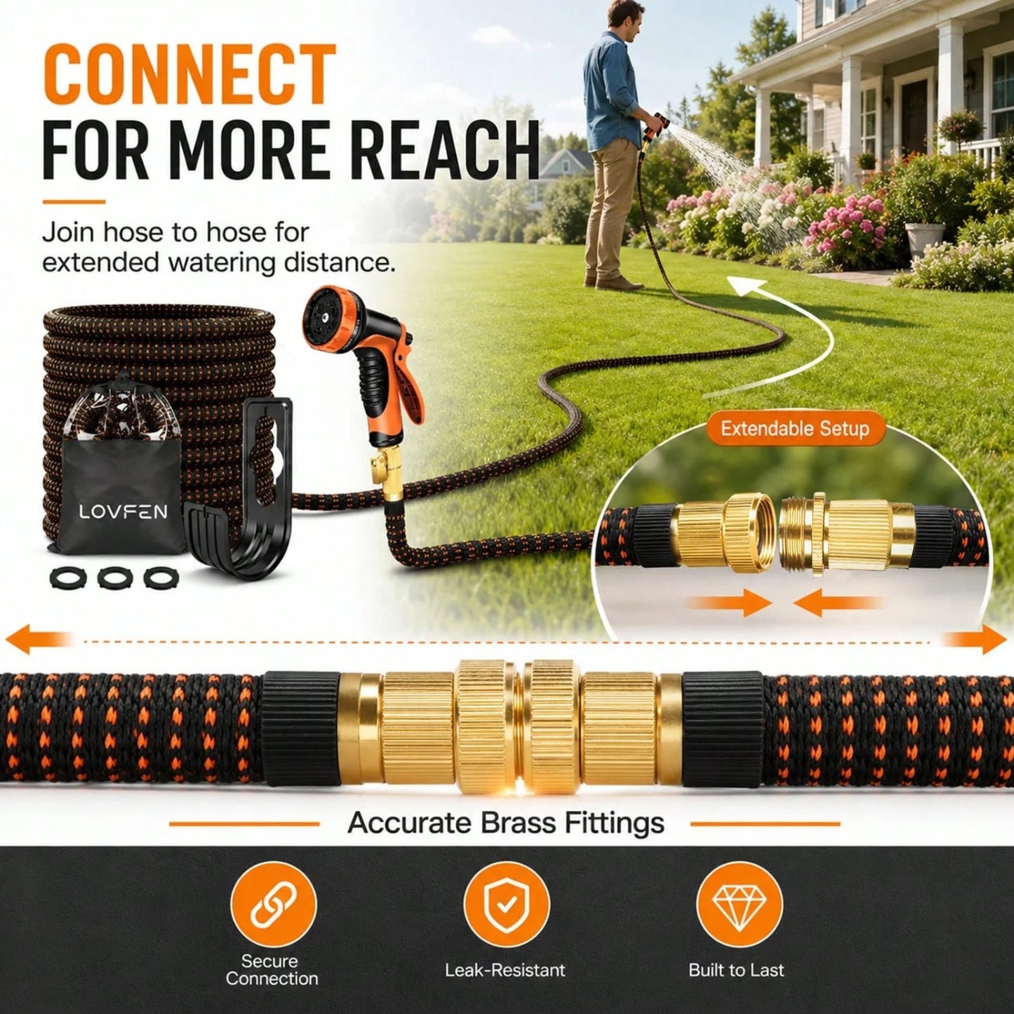 Lovfen Expandable Garden Hose Set With 10 Function Spray Nozzle