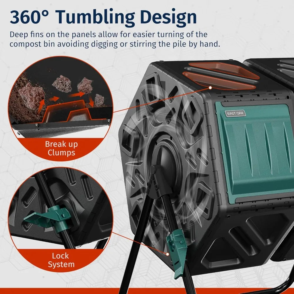 Dual Chamber Outdoor Compost Tumbler With Aeration And Locking System