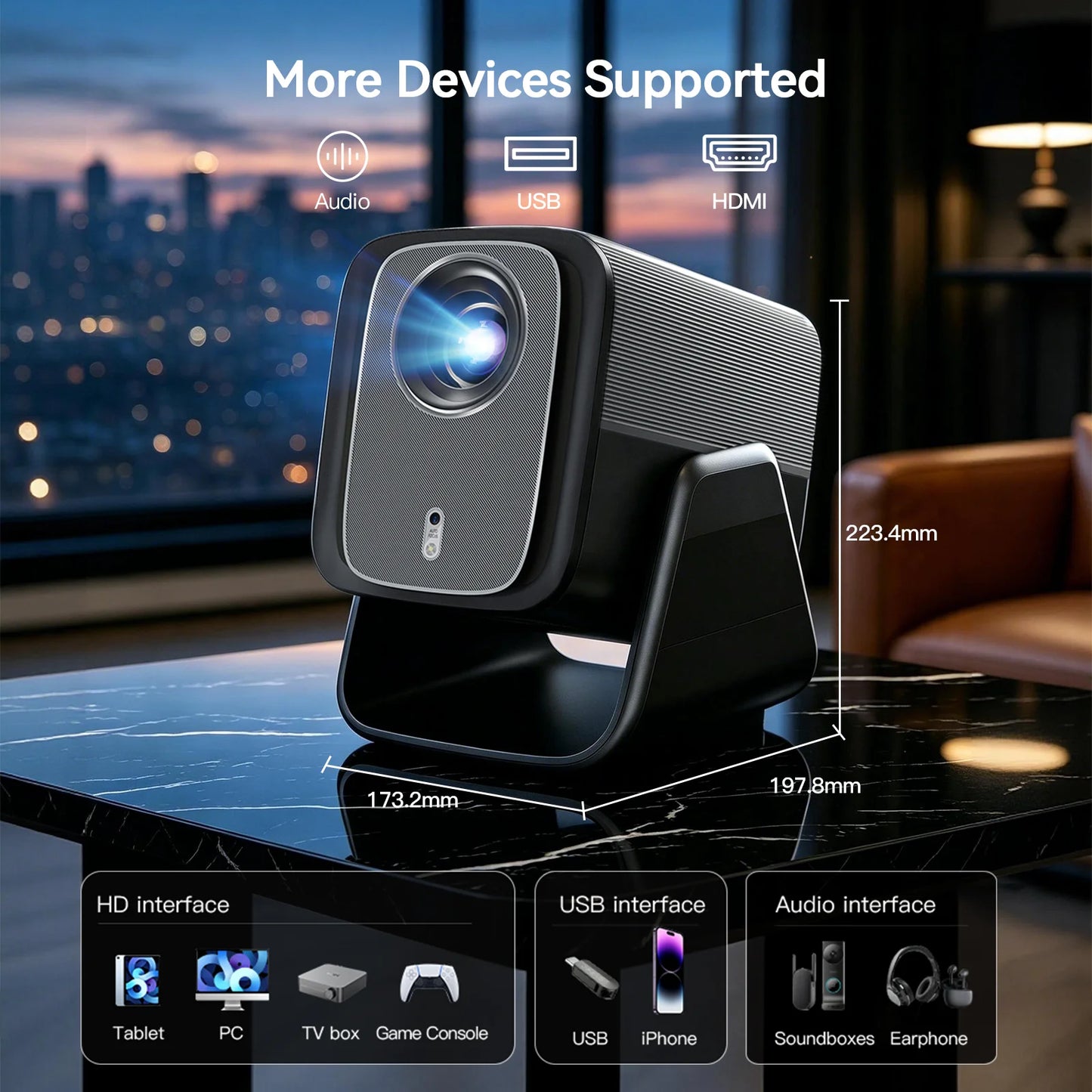 X5AR 8K Decoding Projector Native 1080P, Android 14 5G WiFi 6 BT5.4, Smart Auto Keystone Portable for Home Theater & Camping