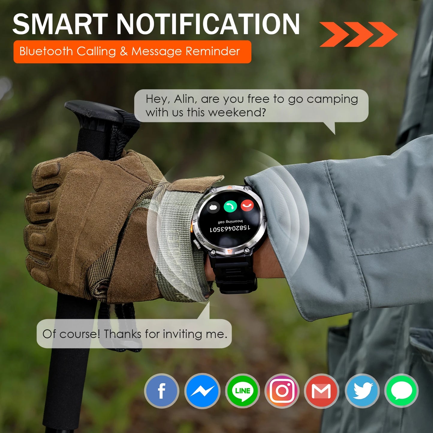 EIGIIS KE3 Smartwatch For Men Health Monitor Heart Rate Bluetooth