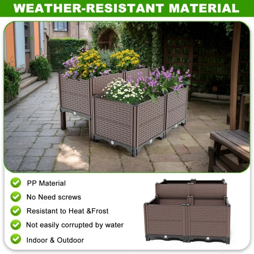 All-Weather Raised Planter Box - Polypropylene, 440lb Capacity & Drainage Outlet Outdoor