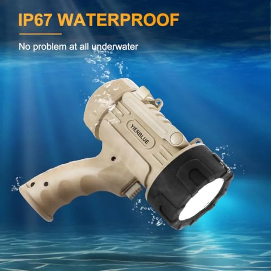 Rechargeable Spotlight Flashlight with 2000000 High Lumen LED, IP67 Waterproof Long Running Spot Light searchlight, Impact Resi