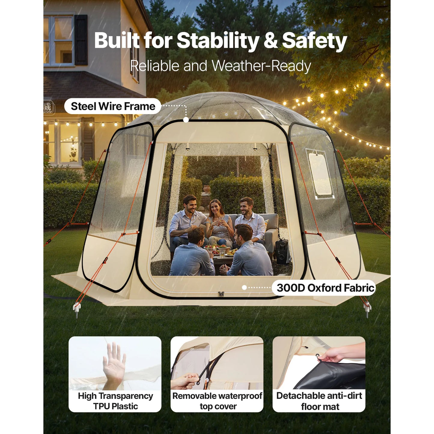 SucceBuy Pop Up Bubble Tent Waterproof UVResistant Clear Camping Shelter