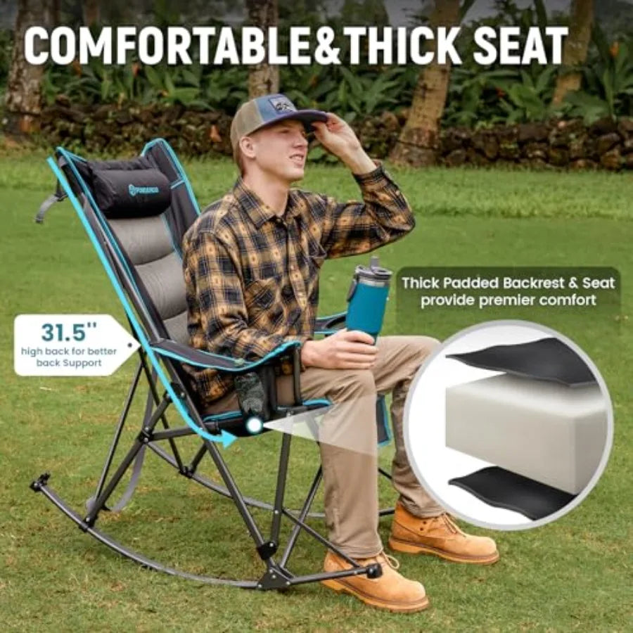 Outdoor Oversized Rocking Camping Chair For Adults With Steel Frame