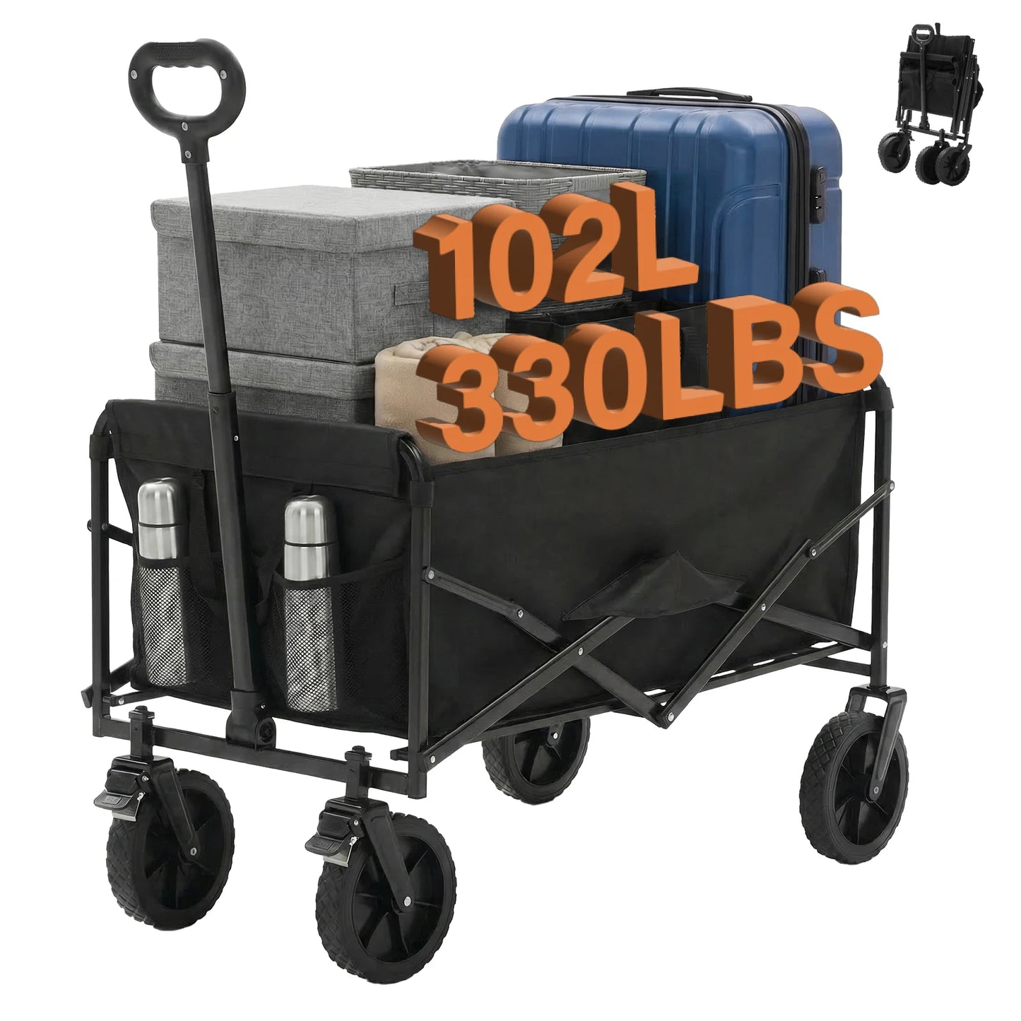 JHK Heavy Duty Collapsible Wagon Cart 330 Lbs Weight Capacity Camping