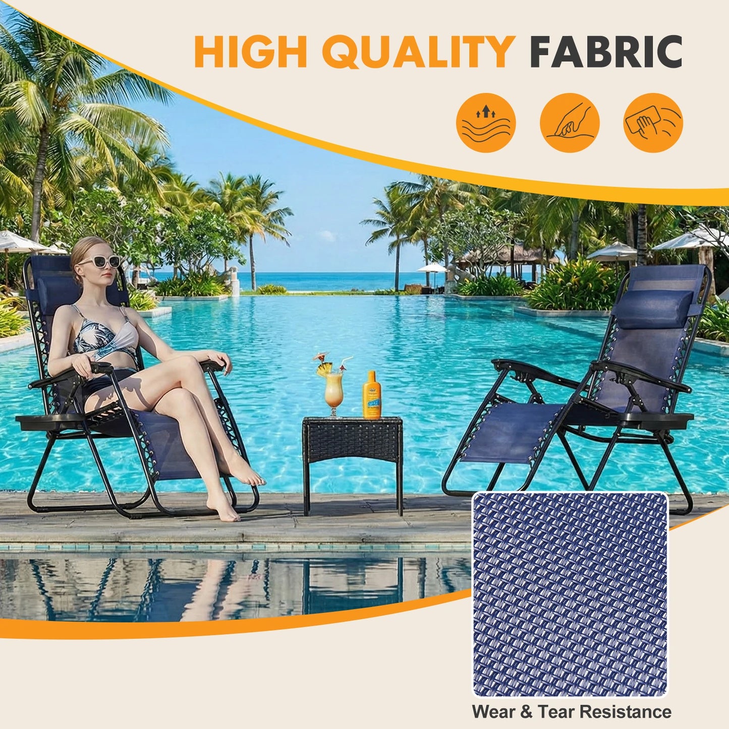 Outdoor Zero Gravity Lounge Chairs Set Of 2 With Cup Holder And Pillow