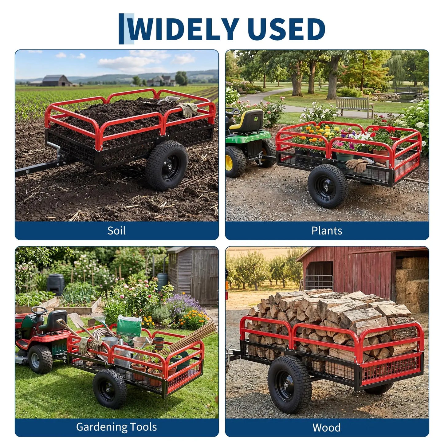 Acekool Heavy Duty Steel Garden Dump Trailer For ATV UTV Lawn Tractor