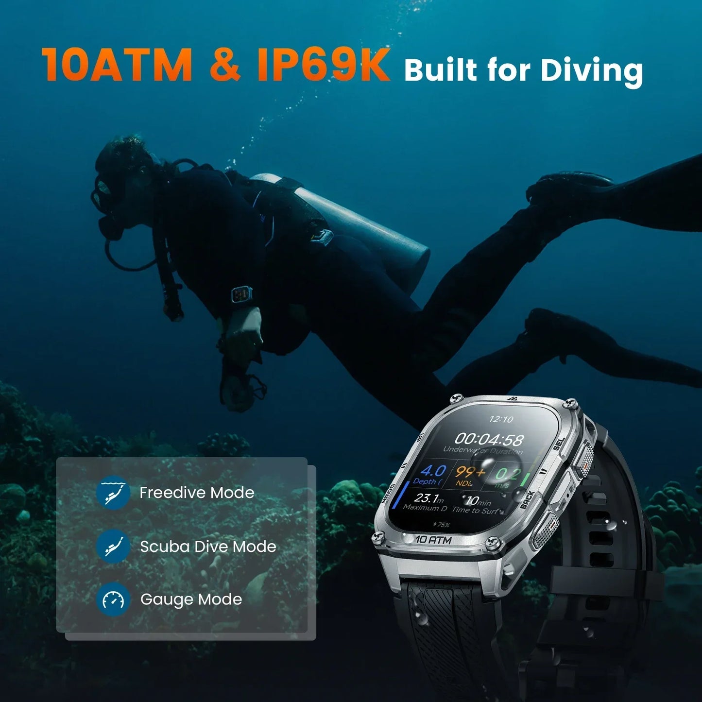 KOSPET Tank M4 Smartwatch Satellite GPS With Offline Maps 10ATM