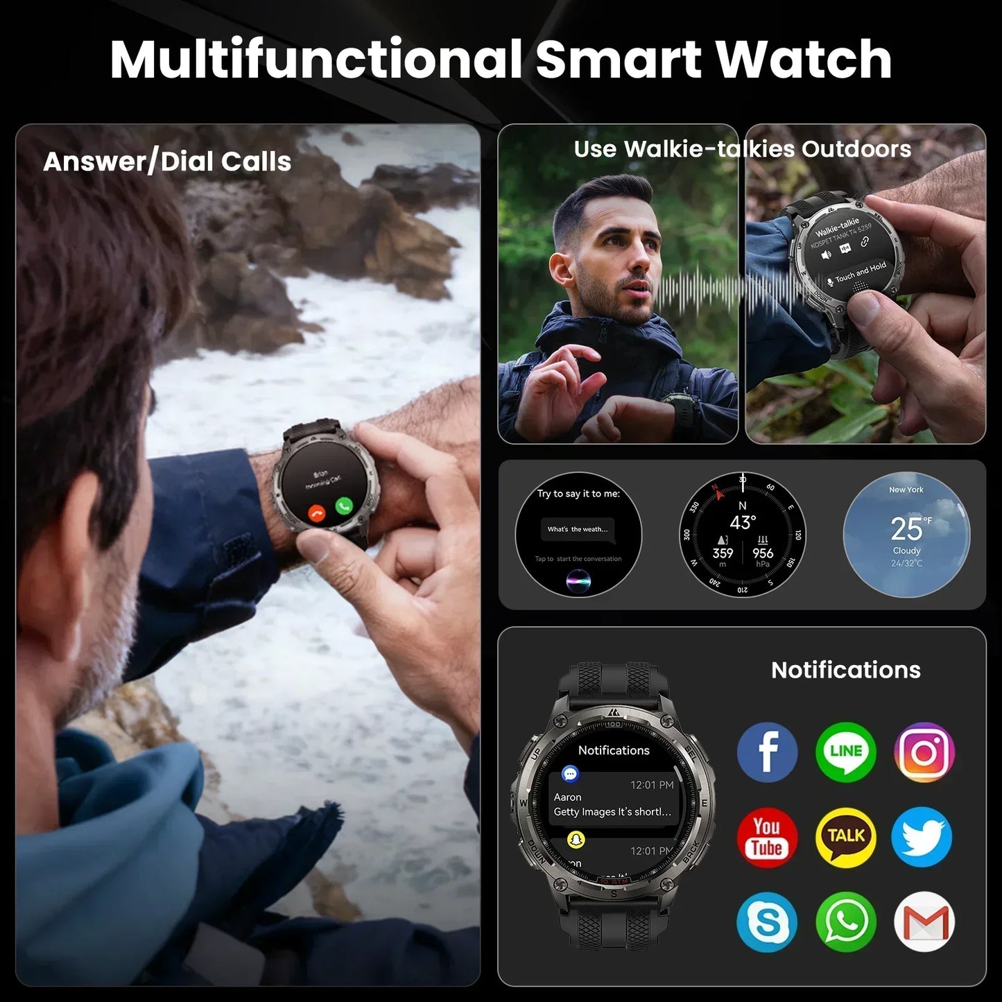 KOSPET Tank T4 Smartwatch for Men GPS Maps 10ATM Waterproof