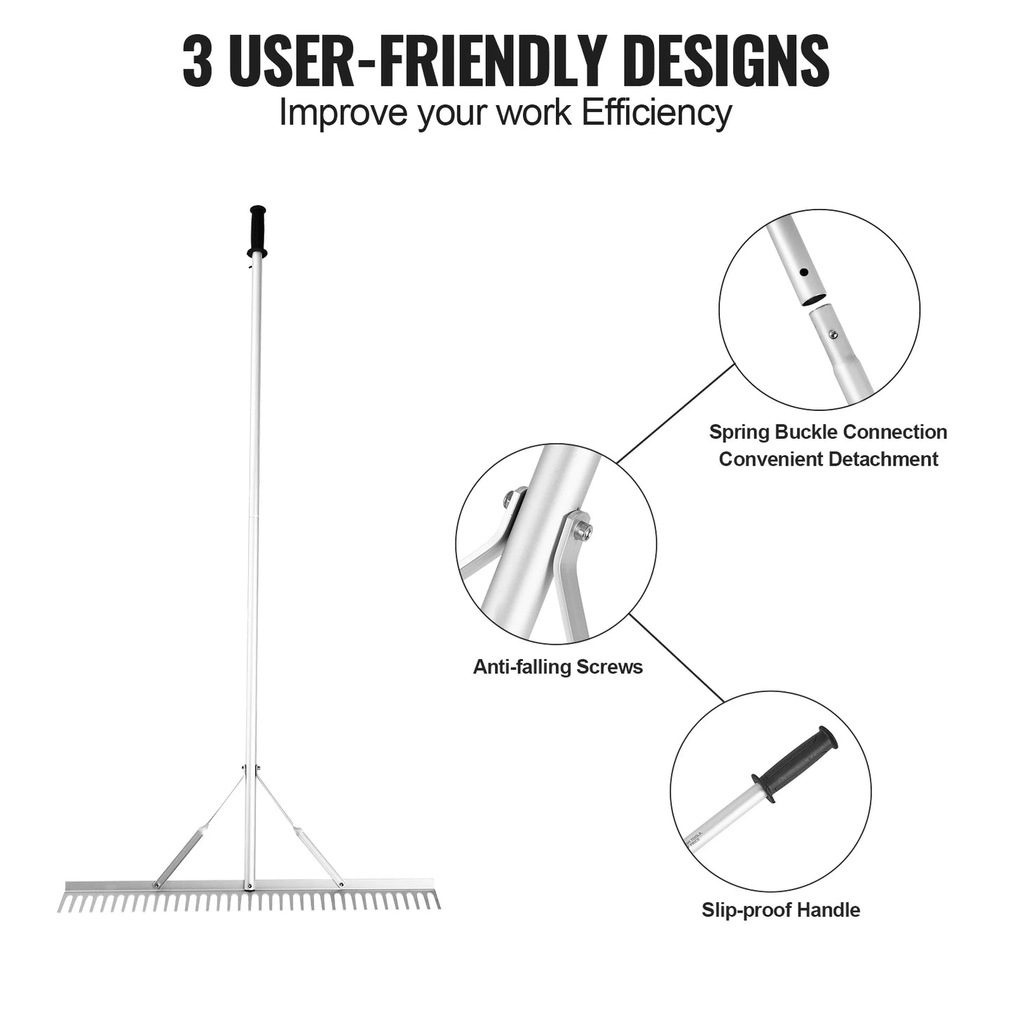 Aluminum Landscape Rake With 37 Teeth For Lawn Care And Garden