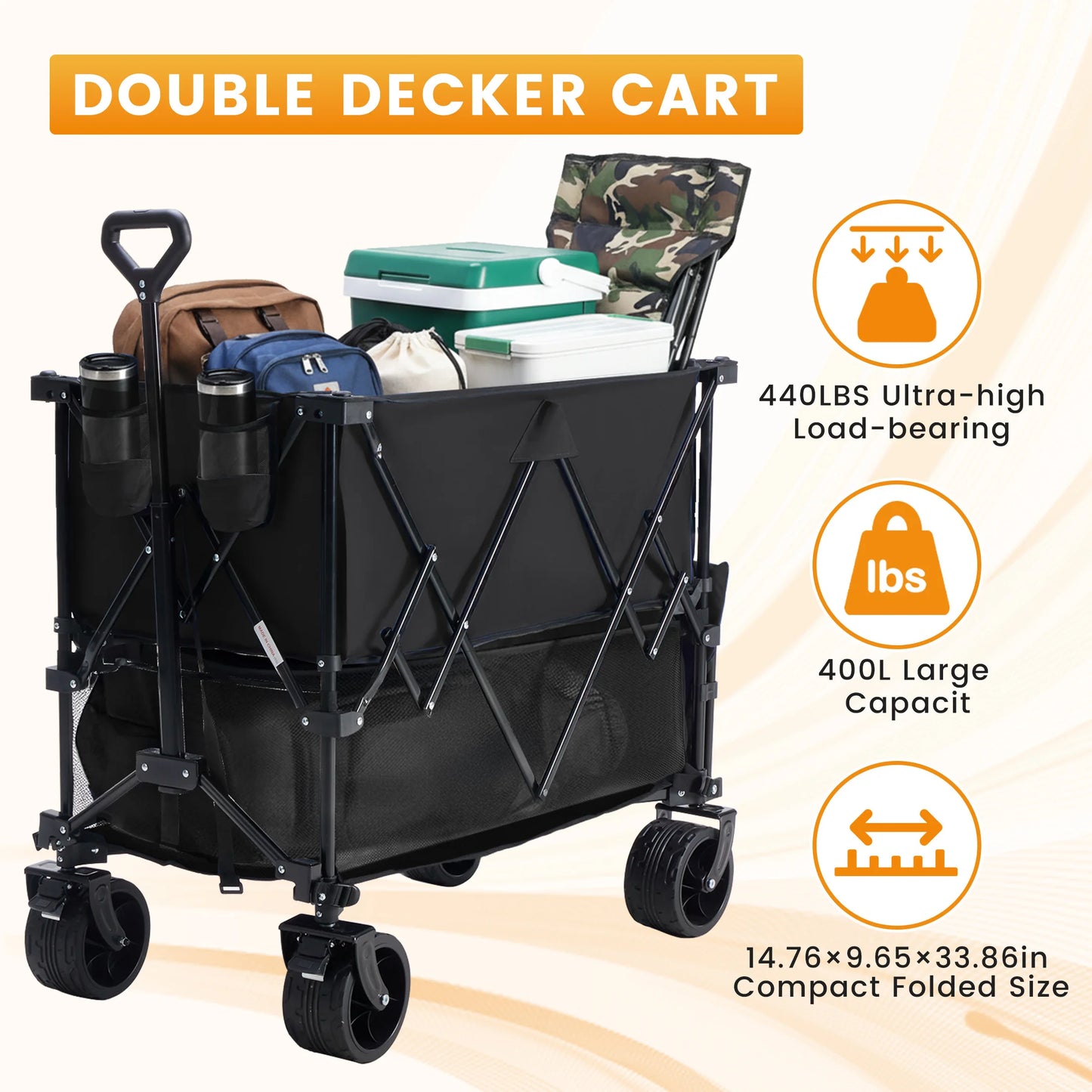 JHK Outdoor Double Decker Wagon Cart 440 Lb Capacity