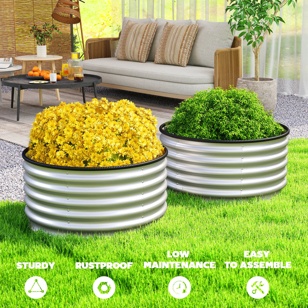 Raised Garden Bed, Set of 2 Galvanized Planter Box, Silver