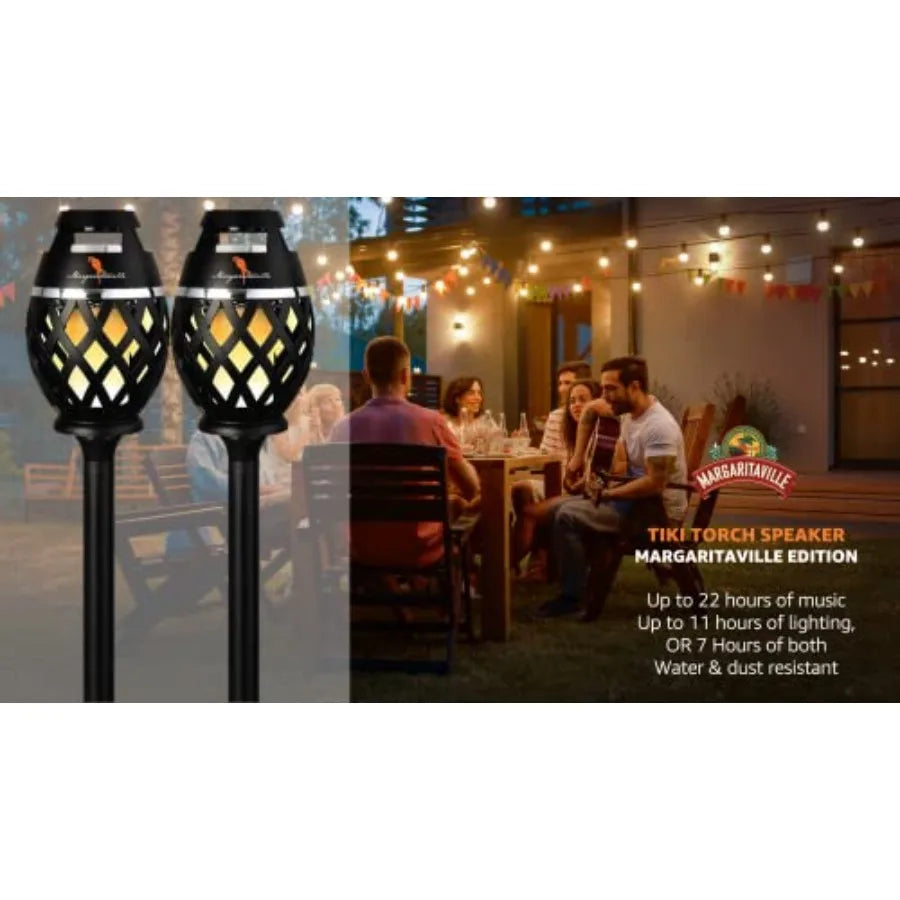 Margaritaville Tiki Torch - Waterproof Bluetooth Speaker Portable Party Speaker with Flickering LED Lights Perfect for Travel P