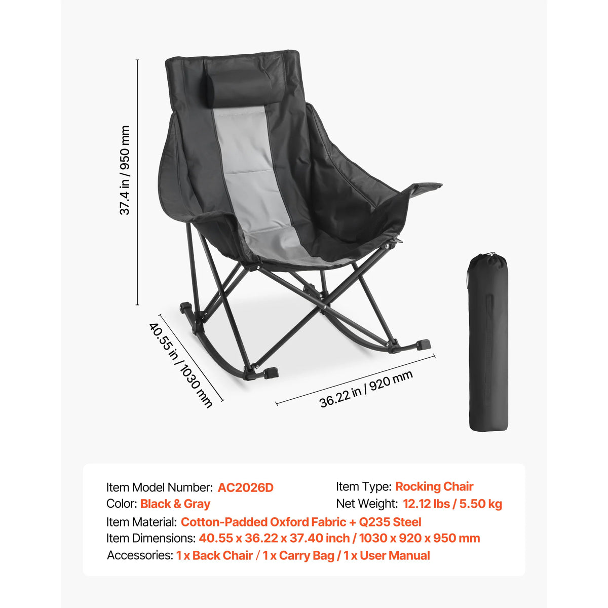 SucceBuy Folding Camping Chair, Outdoor High Back Chair Full Padded Beach Chairs with Armrest & Headrest Portable Lawn Chairs
