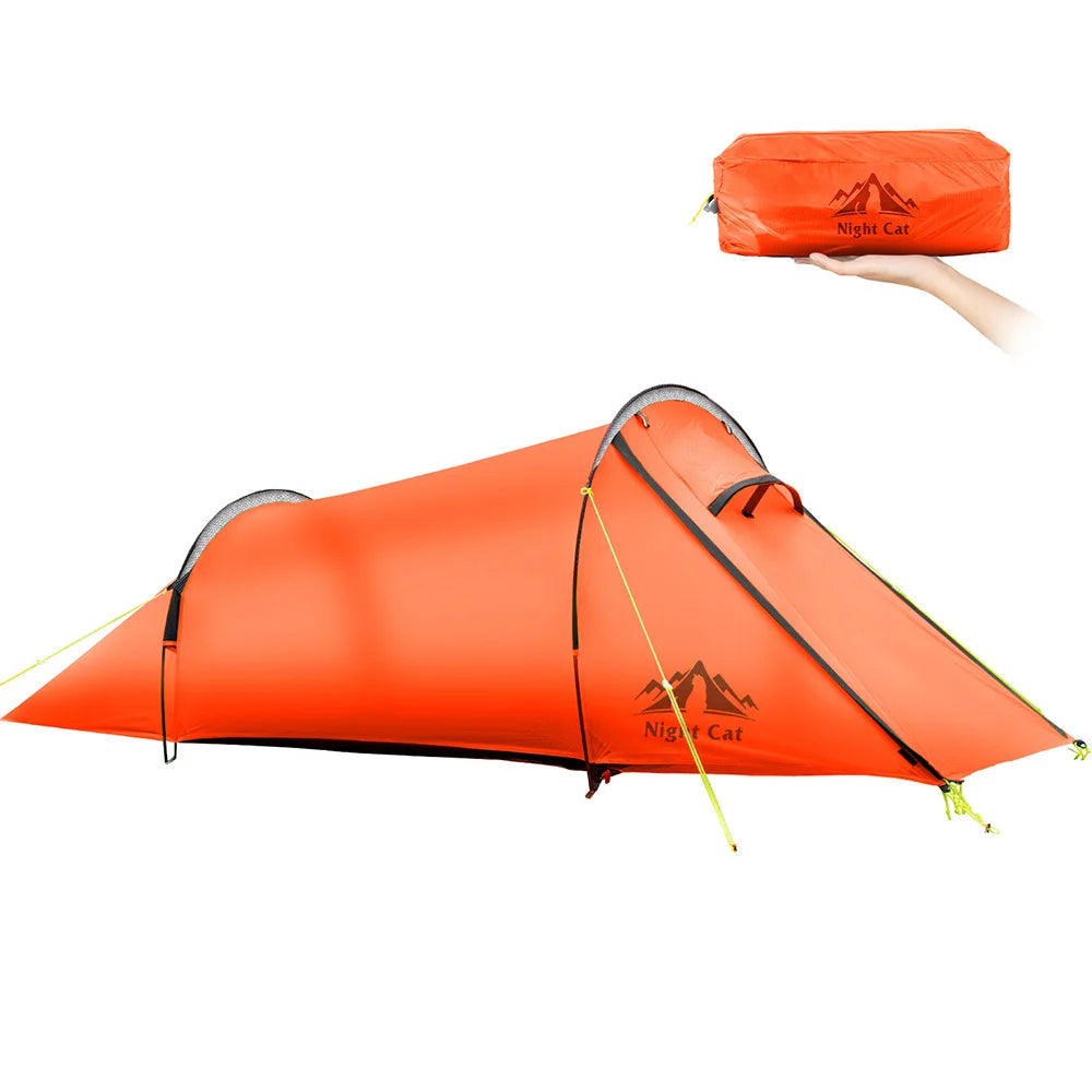 Night Cat Ultralight Tunnel Tent: Waterproof Lightweight 1 People Backpacking Tent for Outdoor Camping Hiking Treeking