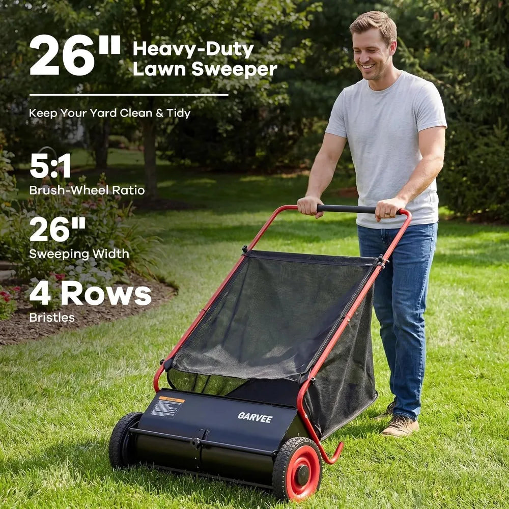 26 Inch Manual Leaf Collector Multifunctional Leaf Lawn Collector Hand Push Sweeper Cleaning Tool  for Yard Garden Cleaning Large-Capacity Mesh Hopper