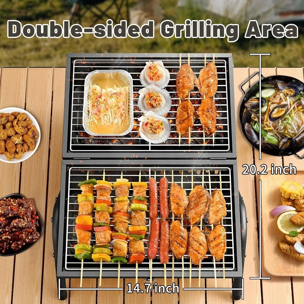 XIUWO Compact Foldable Charcoal Grill Outdoor BBQ Stove Dual Side Air Vents