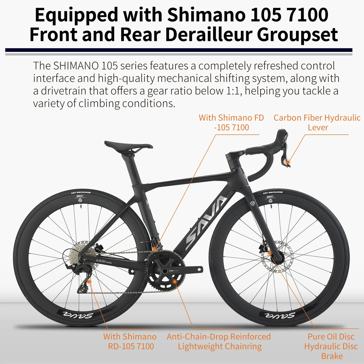 SAVA A7L Pro Carbon Fiber Road Bike Shimano R7100 Groupset