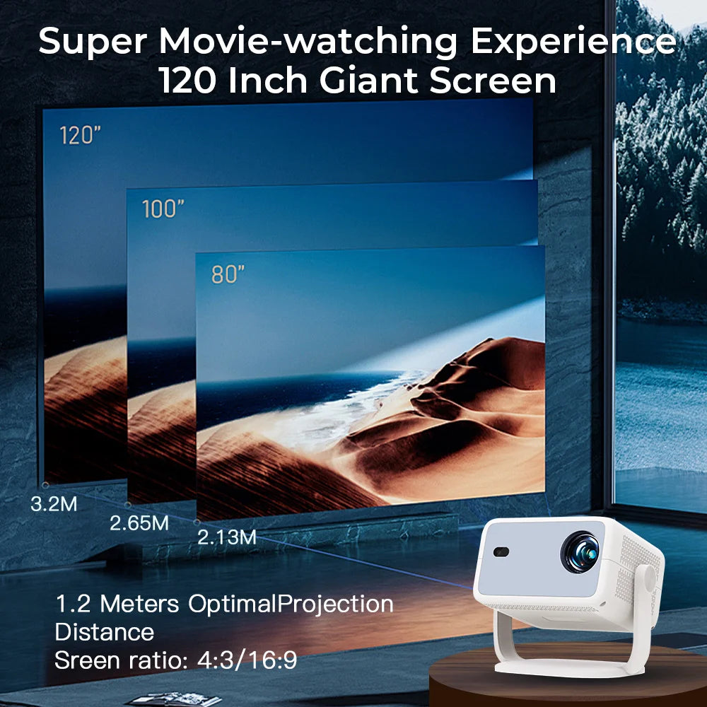 LynCast L018 Home Projector Native 1080P, 8K Decoding Android 14 WiFi6 BT5.4 Portable Movie Projector with 360° Correction